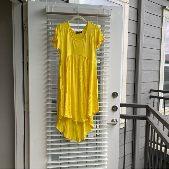 BasicUSA Scoop Neck Pockets High Low Tunic Dress Sunny Yellow Medium - Picture 12 of 13